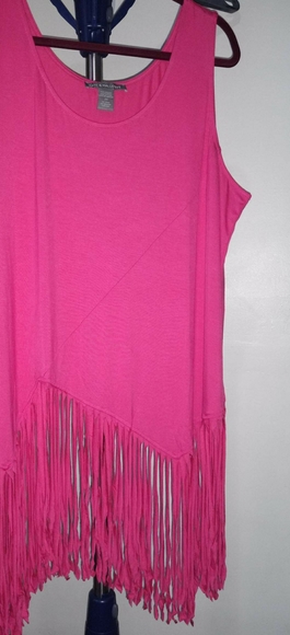 Kate & Mallory Tops - Hot Pink with Fringe Tank Top